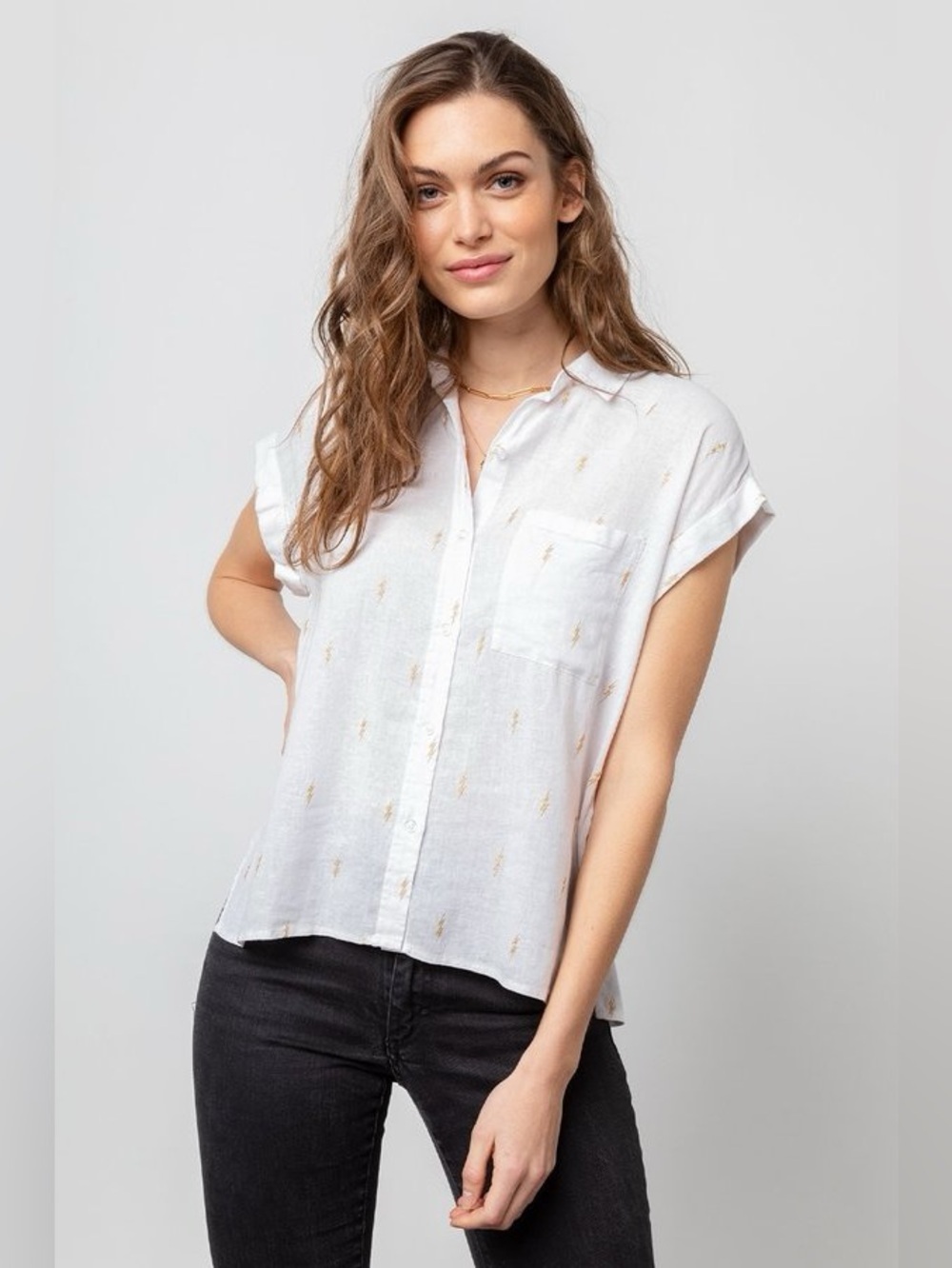 RAILS Whitney Linen Shirt, White Gold Electric (S)